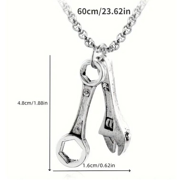 Men's Steel Necklace Construction Mechanic TOOLS Wrench - Picture 2 of 5